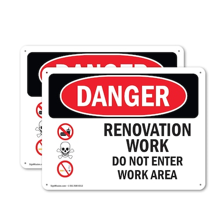 Signmission Renovation Work Do Not Enter Work Area Danger Sign, Aluminum, 24in W x 18in L, 2PK OS-2PACK-DS-A-1824-L-1752